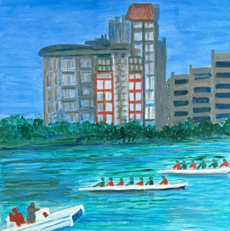Rowing on Ladybird Lake by artist Rosalinda Peña